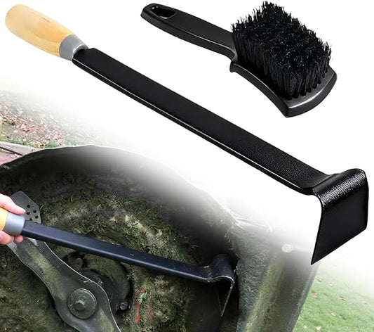 2 Pcs Lawn Mower Deck Scraper Cleaner Brush Kit High-Strength Steel Efficient Mower Deck Cleaning Tool Long Handle Lawnmower Deck Scraper for Gardening