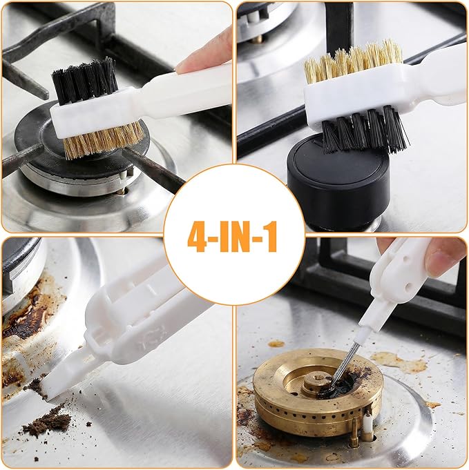 2Pcs Kitchen Stove Cleaning Brush, Bent Cooktop Scraper, Gas Stove Cleaning Brush Scraper Set, Nylon Brush Head Brushes for Kitchen Gas Burners Cooktop Pan Range Hood Grease Grime