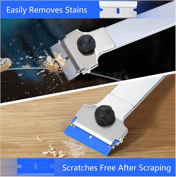 Razor Blade Scraper Tool with 20 Extra Replacement Blades (Metal & Plastic), Long Handle Scraper Tool for Cleaning Cooktop, Tile, Paint, Window Glass Scraper