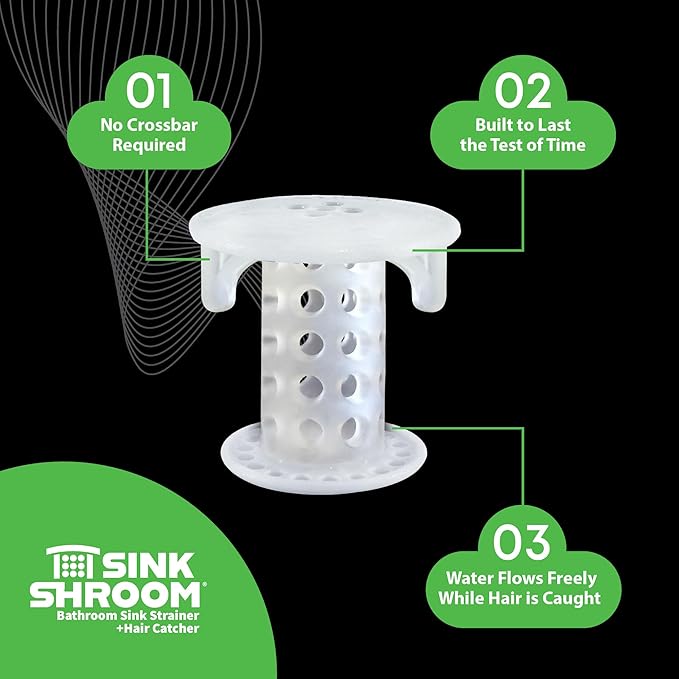 SinkShroom SSCLE988 The Revolutionary Sink Drain Protector Hair Catcher/Strainer/Snare, Clear