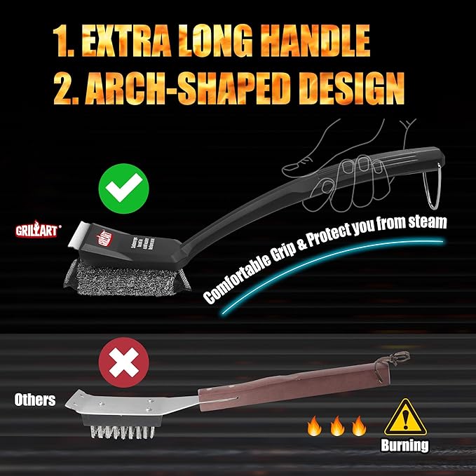 GRILLART Grill Brush Bristle Free, SteamWizards [Safe & Efficient] Grill Cleaner Brush for All Grill Grates, Replaceable Pad BBQ Grill Brush for Outdoor Grill, Grill Accessories, Gifts for Men/Dad