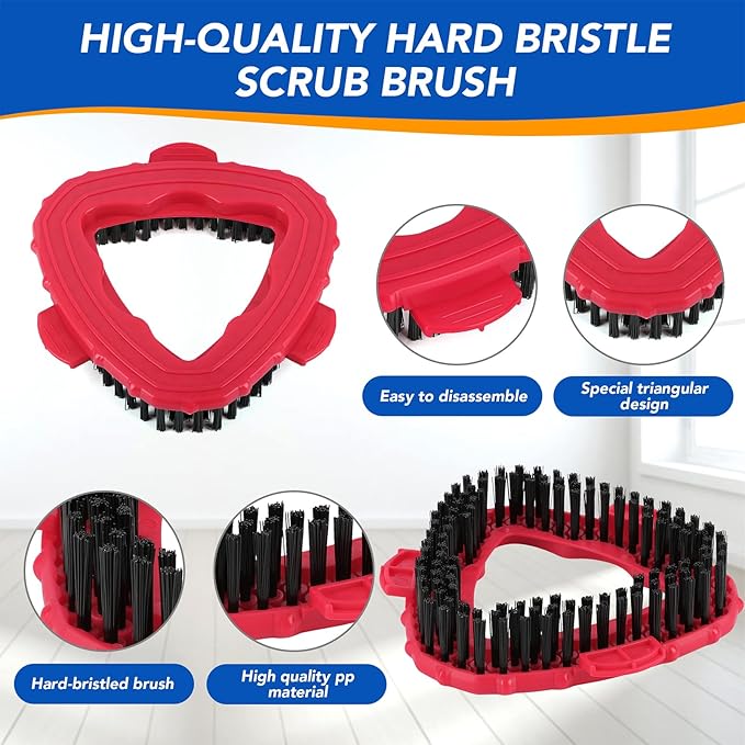 2 Pack Scrub Brush Head Compatible with O Cedar EasyWring Spin Mop 1-Tank System, 5.9" Triangle Heavy-Duty Stiff Bristle Mop Scrubber Attachment for Tile, Grout, Shower, Kitchen & Deck Deep Cleaning