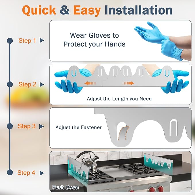 Stove Gap Covers Stainless Steel, 2Pack Retractable Stove Gap Filler (13.8"–27.5" Length, 0.79" Width), Heat-Resistant Guard & Range Trim Kit Between Stove Top & Counter-Silver