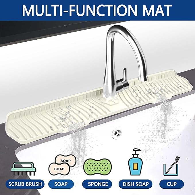 Kitchen Sink Splash Guard Gen2-30" x 6'' Silicone Sink Mat Splash Guard fit for Countertop, Bathroom,Farmhouse,RV by EBIGIC (off white)