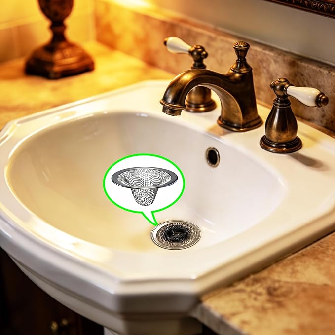 Huntonry 2.215" Top Diameter, 1.0" Basket Small Bathroom Sink Strainer, Little Drain Mesh, Utility, Slop, Laundry, RV and Lavatory Sink Drain Strainer Hair Catcher. Stainless Steel.