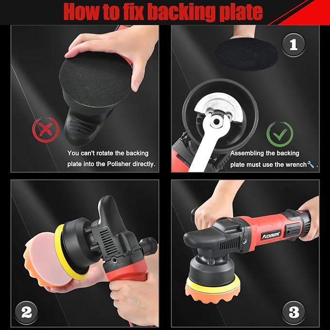 AOBEN Buffer Polisher,5 inch Dual Action Polisher,Long Orbit 16mm Random Buffer Polisher kit with 6 Variable Speed 1000-5500rpm,Detachable Handle,7 Buffing Pads for Car detailing Polishing and Waxing