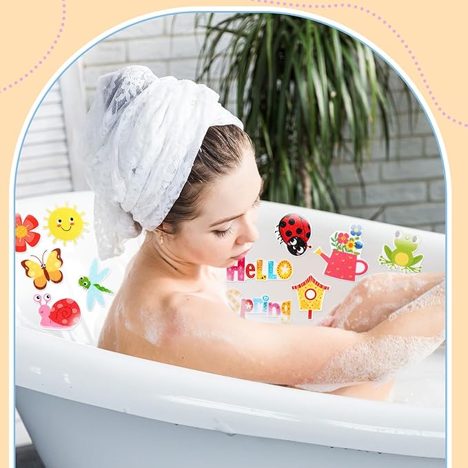 Yaomiao 24 Pcs Spring Non Slip Bathtub Stickers Shower Stickers Anti Slip Decal Threads Adhesive Appliques with Scraper Adhesive Decals for Safety Bathroom Tubs, Shower Floor, Stairs