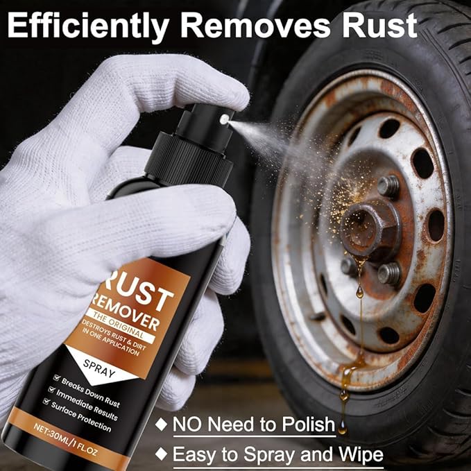 Upgrade Rust Remover Spray for Metal, with Cleaning Cloth and Sponge, Multi-Surface Heavy Duty Metal Cleaner for Vehicles, Tools, Chains, Iron Out Rust Stain Remover，With Cleaning Cloth and Sponge