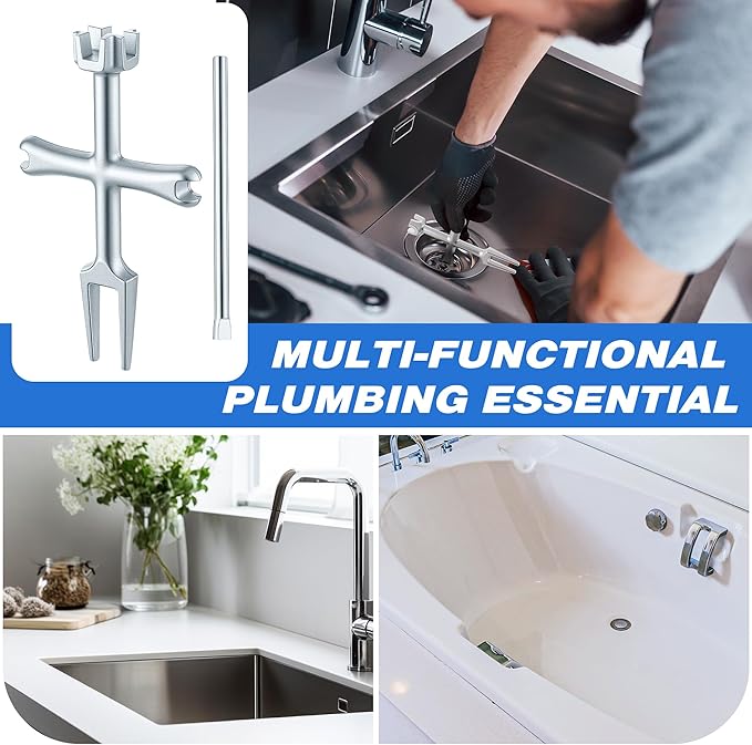 Enhon 4 Sided Drain Strainer Wrench with Sliding Handle for Bath/Shower Sink Tool for Installing Removing Pop Up Plugs, Basket Drains and Closet Spuds