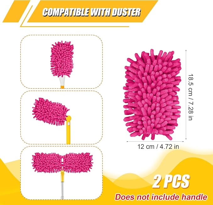 2pcs Duster Refills, Microfiber Dusters Heavy Duty Refills 360 Ceiling Fan Duster Replacements Reusable Hand Dusters for Cleaning (Rose Red)
