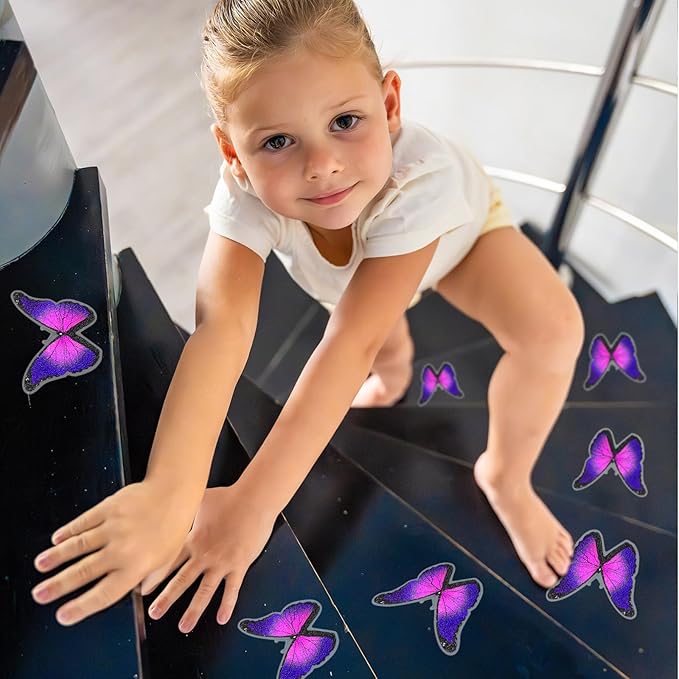20 Pcs Non Slip Bathtub Stickers Anti Slip Shower Stickers Butterfly Anti Skid Bathtub Decals Adhesive Shower Grips Peel and Stick Treads Applique with Scraper(Purple,Butterfly)