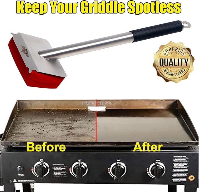 XUDAKAIXIN Grill Brush Bristle Free,BBQ Replaceable Scraper Cleaning Head,Safe Grill Accessories for Cast Iron Grates/Porcelain/Weber Gas/Charcoal Grill,Grill Brush for Outdoor Grill-Red
