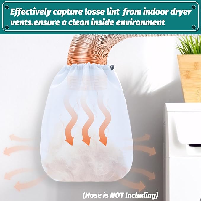 Daisypower 4 Pack Dryer Vent Lint Catcher Bag,Indoor Outdoor Dryer Vent Lint Traps Capturing Lint and Dust,White