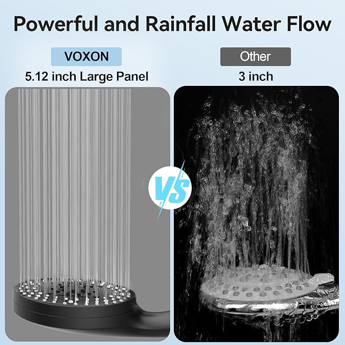 VOXON Shower Head 10 Functions, High Pressure Handheld Shower Head, Built-in 2 Power Wash Mode to Clean Corner, Non-Clogging Nozzles, Leakproof Stainless Steel Hose&Metal Bracket, Black