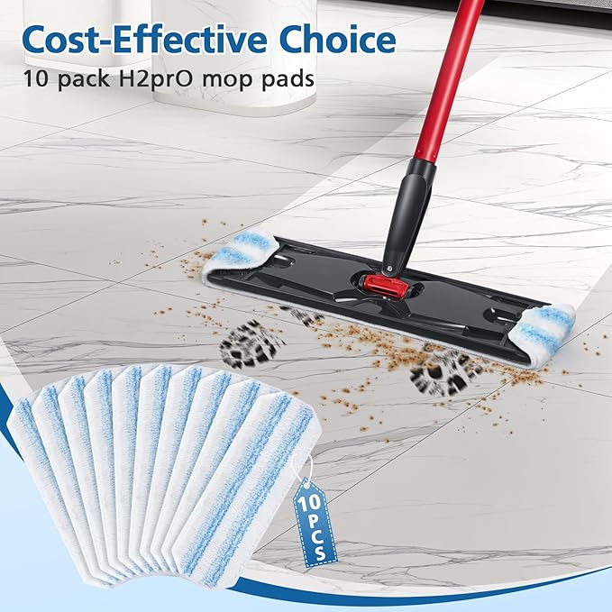 10 Pack H2prO Mop Pads Compatible with O Ceda H2PrO Flat Mo p System, 100% Microfiber Mop Head Replacements, Washable and Reusable, White