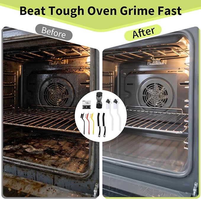 Oven Cleaner Brush Set with Oven Scraper for Cleaning, Heavy Duty Wire Brush Set for Oven, Stove, BBQ Grill & Range Hood, Kitchen Cleaning Kits Tools for Removes Tough Grease & Rust