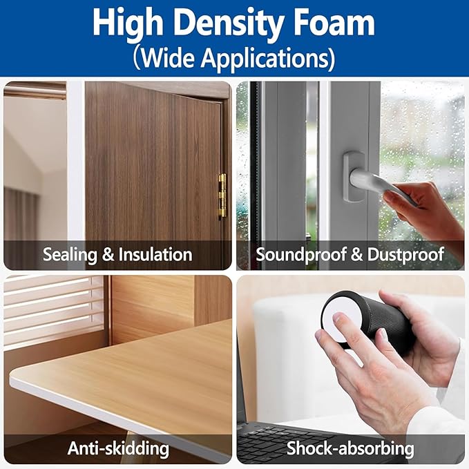 Kikerike Self Adhesive Foam Tape Weatherstrip 1/2in x 1/4in x 16.5Ft High Density Foam Insulation Strips Seal Weather Stripping with Strong Adhesive for Door and Window Sound Isolation Soundproofing