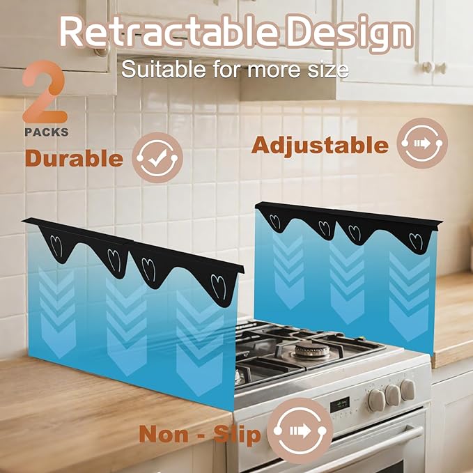 Stainless Steel Stove Gap Covers, Stove Gap Filler, Oven Gap Filler, Range Trim Kit in Kitchen, JessWednes 2 PCS Extendable Guard 13.8" to 27.5", Width 0.79", Heat Resistant and Easy to Clean (BLACK)