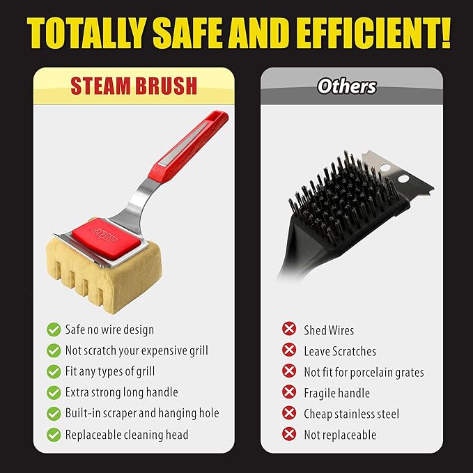 GRILLART Bristle-Free BBQ Grill Brush Replacement Head – Heavy-Duty Scraper Tool for Cast Iron & Stainless Steel Grates, Safe & Durable Barbecue Cleaner with Seamless Fit Design