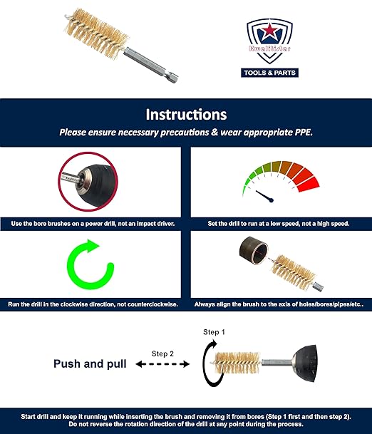 [8-Size_2 Sets] Bore Brush Set, Brass / Copper Wire Brush for Power Drill, Drill Brush Set, Metal Brush, Cleaning Brush, 1(1/8), 1.0, 7/8, 3/4, 5/8, 1/2, 3/8, 1/4-inch Diameter, w/ 1/4-in Hex Shank