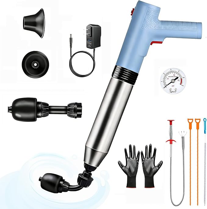 Electric Toilet Plunger - Fast Unclogging Power with High Pressure Air Technology for Clogged Toilets, Sinks, Showers, Bathtubs and Pipes, Heavy Duty Home Drain Unclogger Kit