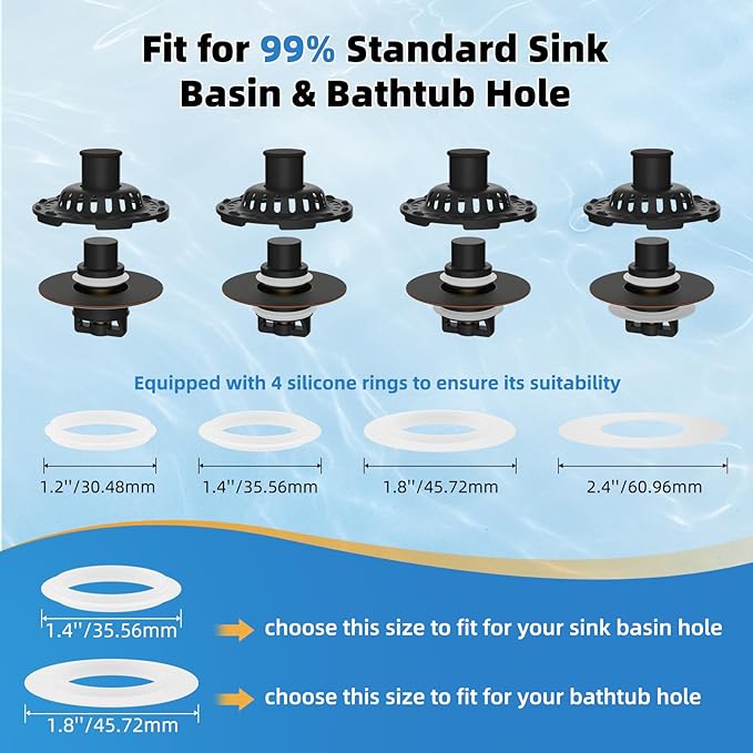2PACK Universal Bathtub Drain Stopper Shower Hair Catcher Bathroom Sink Strainer, Tub Stopper with Visible Top Strainer, Brass Metal 3 in 1 Stopper for Standard 1.1''~2.36'' Hole, Oil-Rubbed Bronze