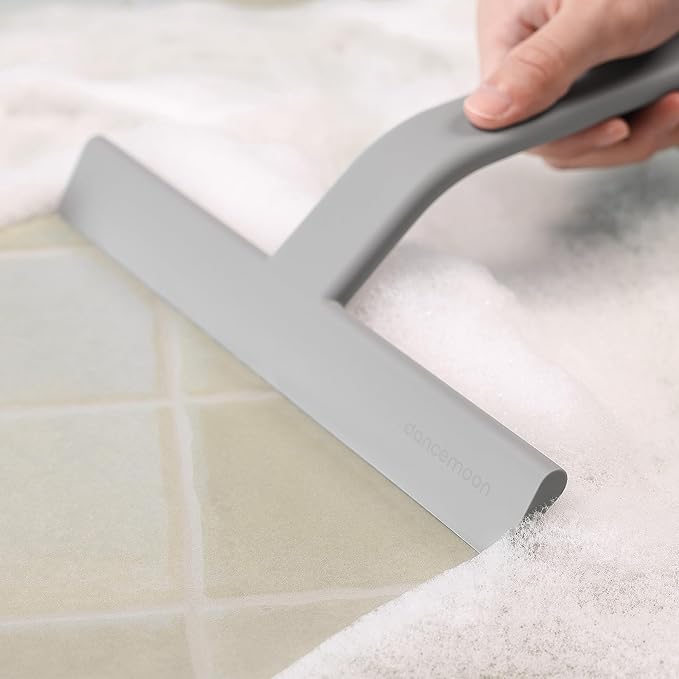 dancemoon JustHang Shower Squeegee for Glass Doors, All-in-One Piece Silicone Squeegee with Built-in Hook for Bathroom, Window, Mirror, Tile Wall, Car, Streak-Free Bathroom Cleaner Tool,10 Inch Gray