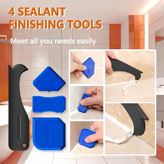 Silicone Caulking Tools 3 in 1, Sealant Finishing Tool with Grout Remove Scraper, Caulk Remover and Angle Scraper Glass Glue for Bathroom, Kitchen, Sink, Shower, Tile and Window Sealing