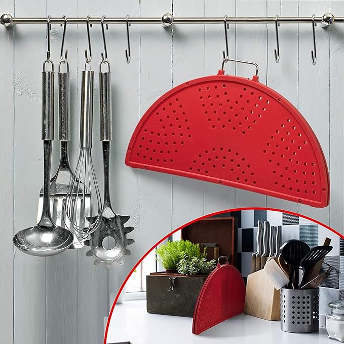 Splatter Screen for Frying Pan Foldable Grease Splatter Guard Silicone Splatter Shields Multifunction Oil Screen for Skillet with Folding Handle Bacon Splatter Screen Strainer