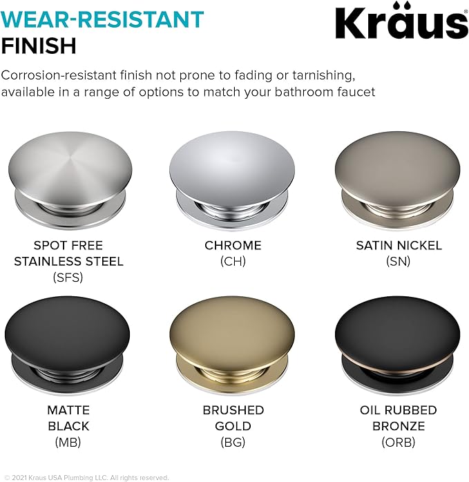 KRAUS Pop-Up Drain for Bathroom Sink Without Overflow in Spot-Free Stainless Steel, PU-10SFS
