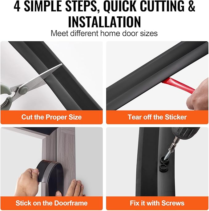 VEVOR Garage Door Seal Top and Sides Seal Strip, 20 FT Universal Weather Stripping Replacement Soft and Hard Composite, Weatherproofing Garage Door TPE Seals with Adhesive Backed and Screws, Black