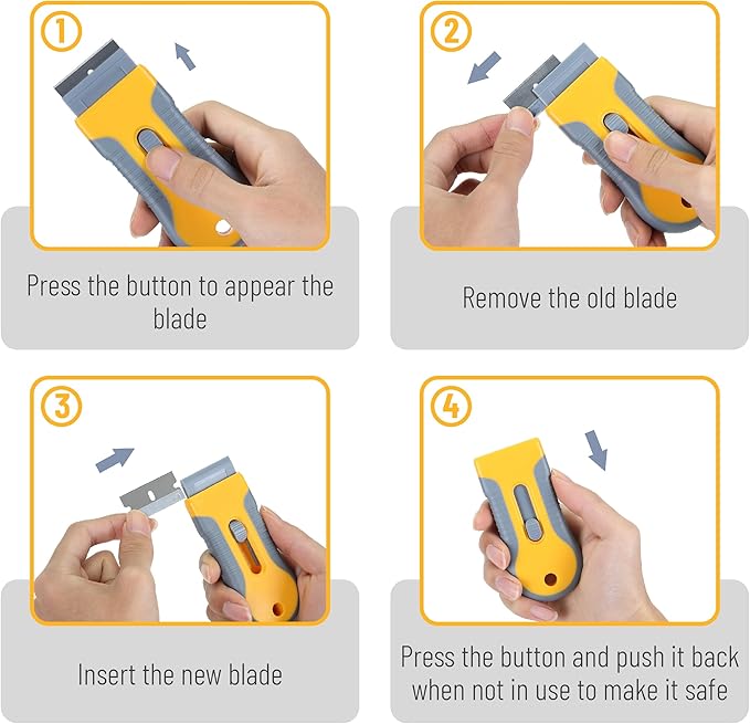 Bates- Razor Blade Scraper Tool, 2 Pack, 30 Extra Carbon Steel Blades, Anti-Slip Ergonomic Handle Design, Razor Scraper Set for Cleaning Window, Paint, Oven, Glass, Stove