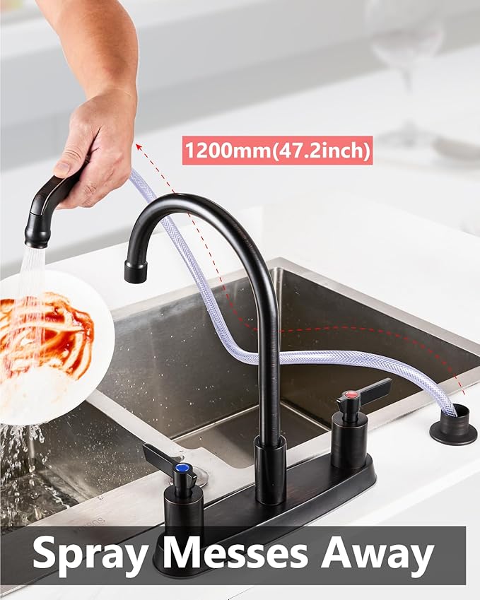 Kitchen Faucet with Sprayer 2 Handle Kitchen Sink Faucets 8 Inch Centerset 3 Hole with Supply Lines Oil Rubbed Bronze