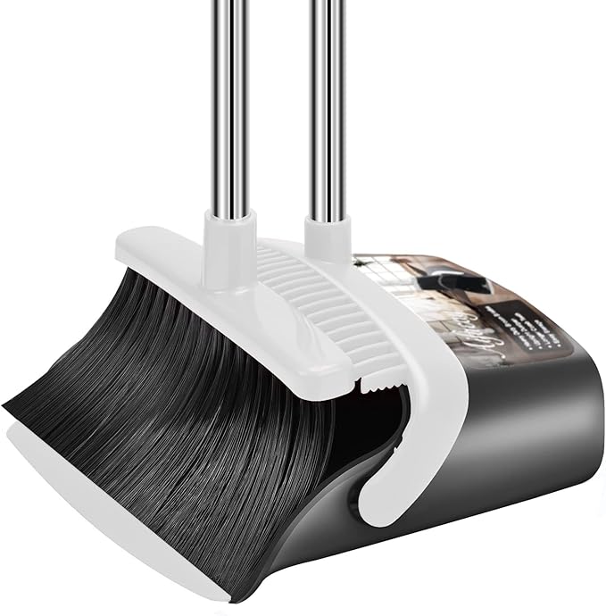 Aifacay Broom and Dustpan Set, Broom with Dustpan Sets, Long Handle Dust Pan, Standing Brooms Combo Set Heavy Duty for Home Kitchen Indoor Outdoor Lobby Office Collapsible Dust pan with Cleaning Teeth