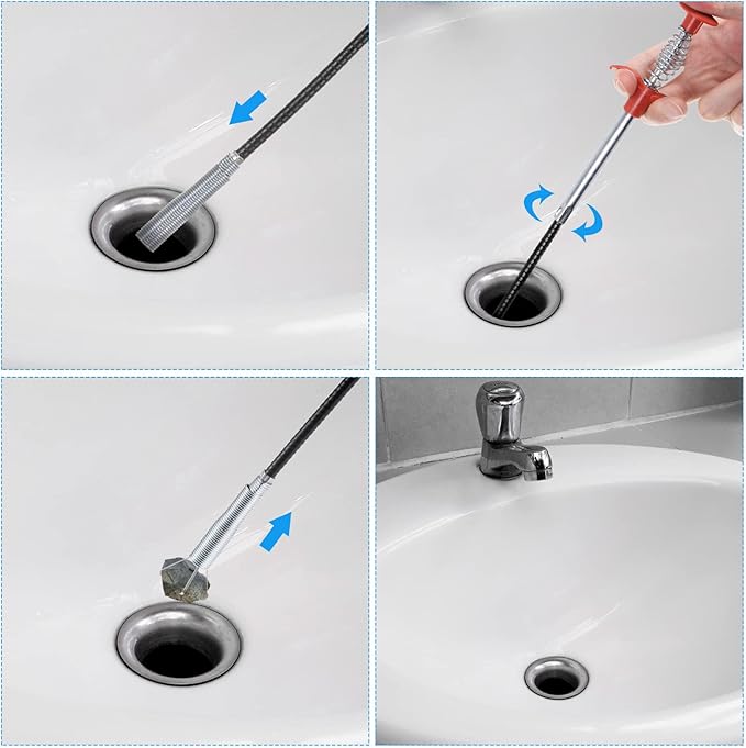 uxcell 3pcs 20 Inch Drain Hair Clog Remover Tool PP & 80 Inch Drain Cleaner Tool Sticks Stainless Steel Sewer Cleaning Hook Unclog Sink Unclogger for Toilet Bathtub Sewer, Blue