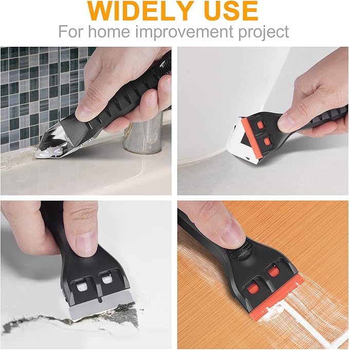 Silicone Caulking Tool Kit 3-in-1: Grout Sealant Remover Finishing Scraper Tools - Easy Caulk Removal Sealing Smoothing Bathtub Toilet Bathroom Shower Corner Tiles Joint Floor Sink
