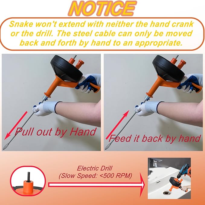 Drain Auger 50FT, Drain Snake with Drill Adapter, Plumbing Snake Clog Remover Use Manually or Powered for Kitchen, Bathtub and Shower Drains