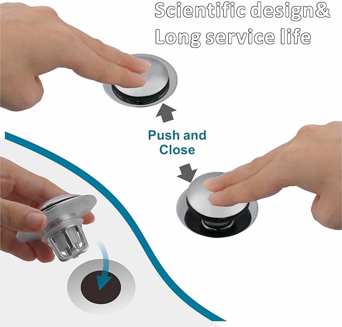 Chrome Bathroom Sink Drain Stopper,Welsan Universal Pop-Up Drain Stopper Plug Strainer with Hair Catcher for 1 1/8"-1 1/2" Drain Hole,Anti-Clogging Design Chrome Plated