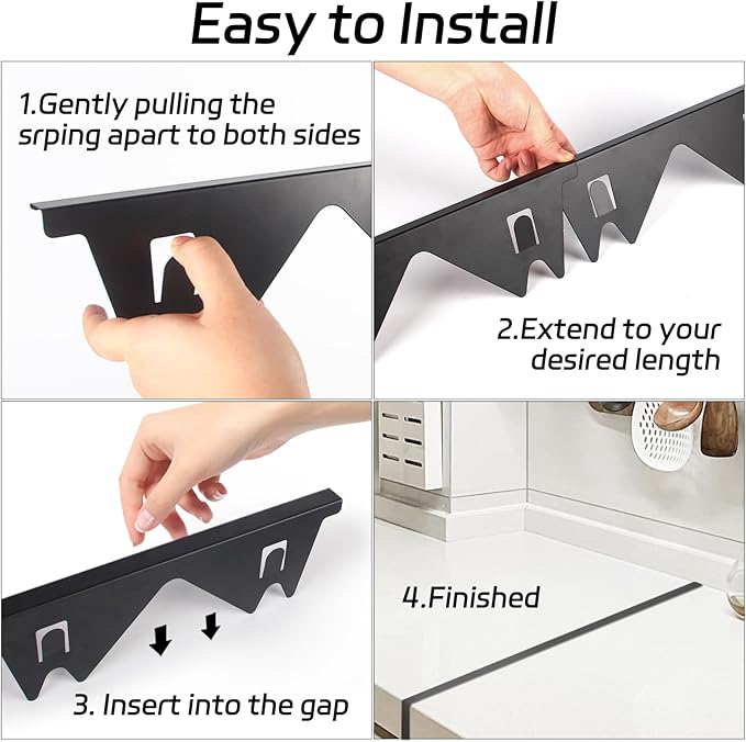 Stainless Steel Stove Gap Covers (2 Pack), Stove Gap Filler, Stove Counter Gap Guards for Kitchen, Range Trim Kit, Easy Clean with Heat Resistant, Adjustable Length 13.8” to 27.6”, Width 0.79"