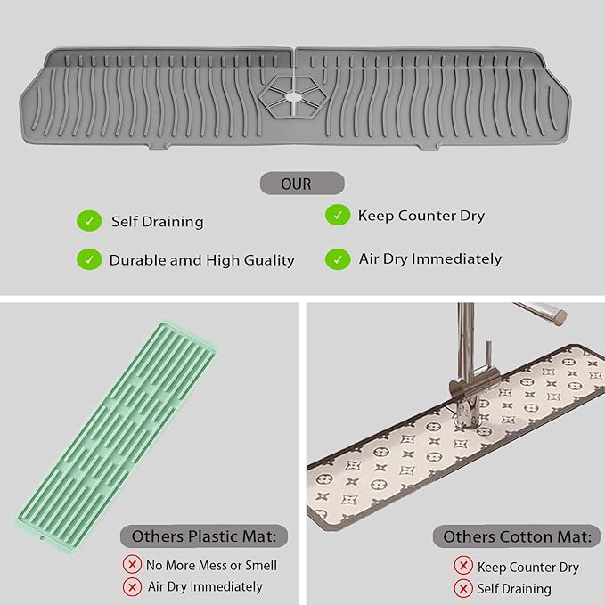 Kitchen Sink Splash Guard -24" x 5.8'' Silicone Sink Mat Splash Guard fit for Countertop, Bathroom,Farmhouse,RV by EBIGIC (Grey)