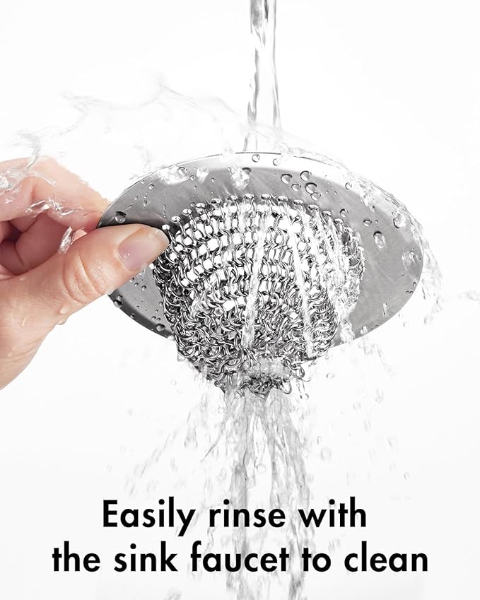 Revolutionary Kitchen Sink Drain Strainer/Patented Reversible Chain Mesh, Effortless Cleaning & Debris Catcher, Large Capacity, No Clog, 304 Stainless Steel & Rust-Proof/Handmade