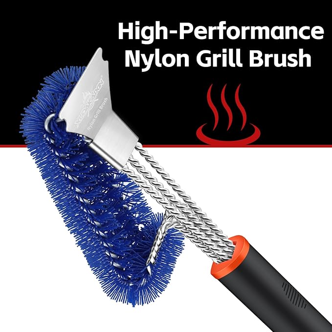 XUDAKAIXIN Grill Brush and Scraper, Safe Nylon Bristles Barbecue Outdoor Grill Brush for Cooled Grates, Extra Strong BBQ Cleaner Accessories (Blue)