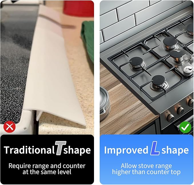 Stainless Steel Stove Gap Cover (2 Pack, Black), Stove Gap Filler for Kitchen, Range Trim Kit, Heat Resistant with Easy Clean, Adjustable Length 13.8” to 27.5”