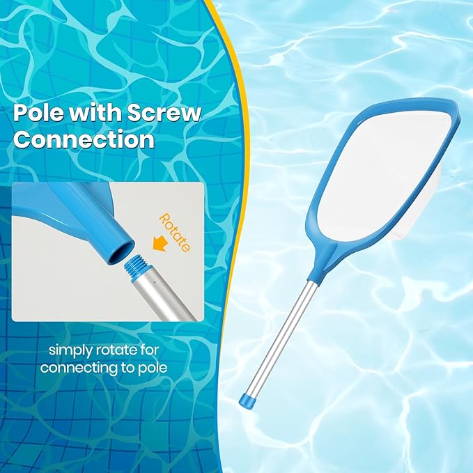 Tavaleu Pool Skimmer Net, Deep Pool Leaf Net with Reinforced Frame, Large Capacity Rake Net for Cleaning, Debris Pickup Removal