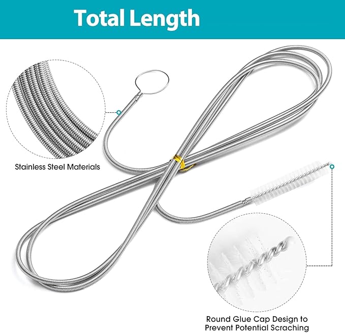 Water Pipe Cleaning Kit, 2PCS 79" Long Pipe Cleaners & Wire Tube Brush, Rust Resistant Tube Cleaning Brush for Drain, Dishwasher, Tank