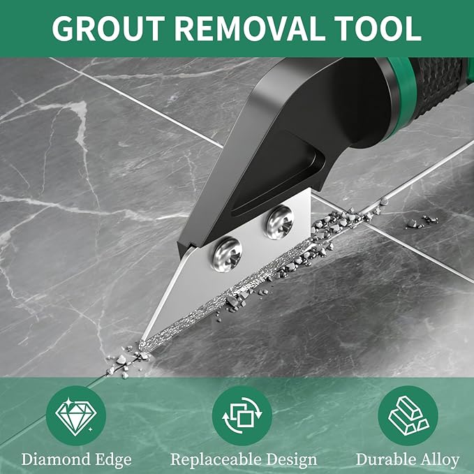 6 in 1 Caulk Remover Tool with Dual-End Multi-Function Handle – Includes Grout Removal Tool for Bathroom, Kitchen, Tile, Shower, Sink & Window Sealing and Cleaning