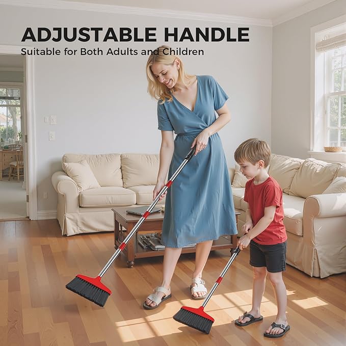 Handy Broom, Indoor/Outdoor Brooms, Duty Kitchen Broom, for Home Garage Kitchen Office Courtyard Lobby Patio Lawn Concrete (2, Red)