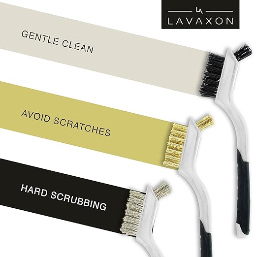 Wire Brush Set 3Pcs - Nylon/Brass/Stainless Steel Bristles with Curved Handle Grip for Rust, Dirt & Paint Scrubbing with Deep Cleaning – 7 Inches (Grey)