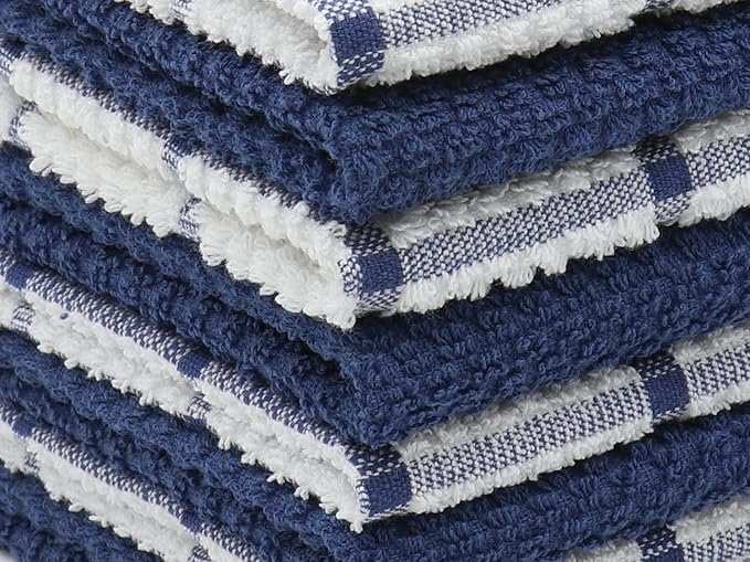 Cotton Cleaning Rags Terry Dish Cloths for Washing Dishes, Set of 8 Dish Rags for Cleaning, Light and Soft Dish Towels for Kitchen Drying Dishes, 12 Inch x 12 Inch (Blue Set)