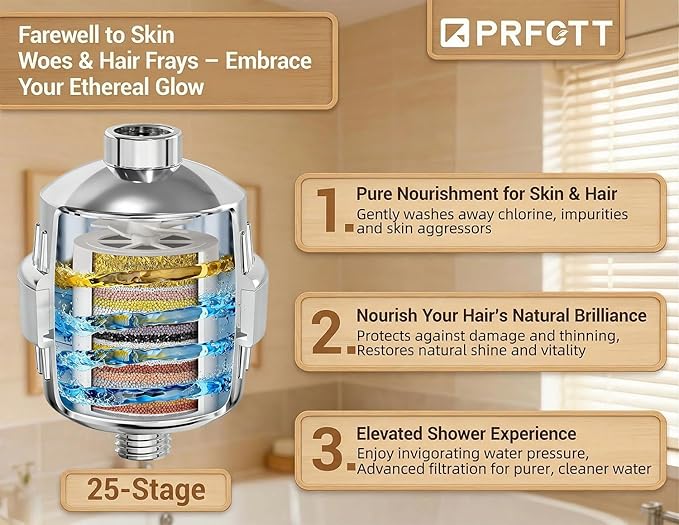 25-Stage Shower Filter with Enhanced KDF, Reduces Scale Buildup, Revitalizes Hair, Skin & Nails. Softens Hard Water, Removes 99% Lead, Chlorine, Fluoride & Harmful Chemicals. High-Output Flow, Chrome